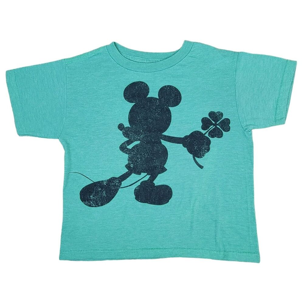 Mickey Mouse St Patricks Day Tshirt Kids Sz XS Green Clover Disney Boys Girls‎